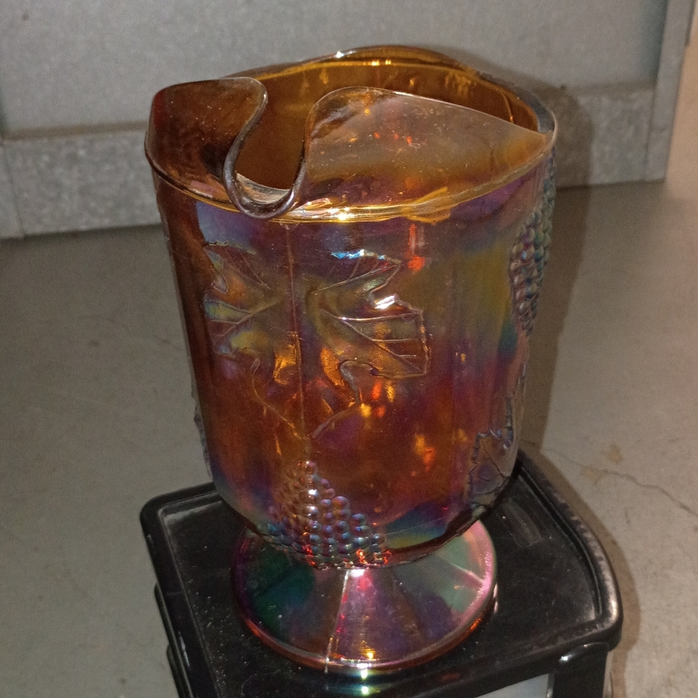 Source Unknown Iridescent Amber-Purple Carnival Glass Pitcher